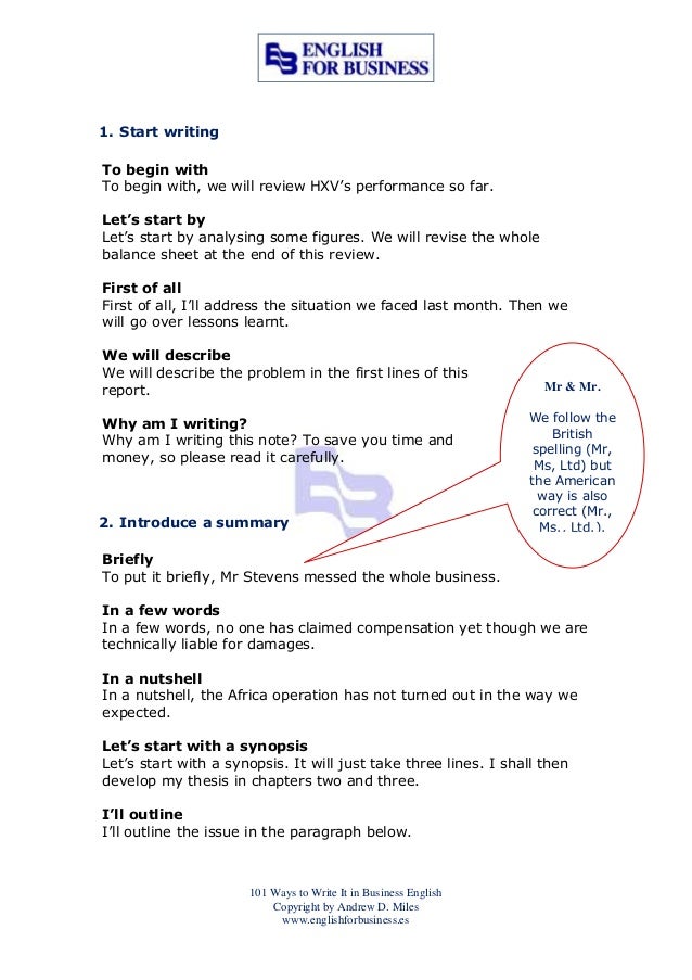 101 ways to write it in business english