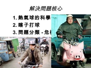 解決問題核心
1. 熱氣球的科學家
2. 瞎子打球
3. 問題分類 - 危機
 