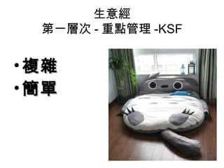 生意經
  第一層次 - 重點管理 -KSF


• 複雜
• 簡單
 