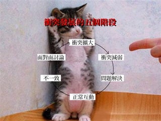 衝突發展的五個階段衝突發展的五個階段
衝突擴大
正常互動
衝突減弱
問題解決
面對面討論
不一致
 