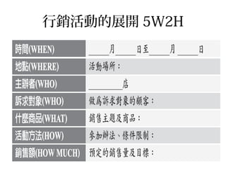 行銷活動的展開 5W2H
 