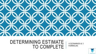 DETERMINING ESTIMATE
TO COMPLETE
4 SCENARIOS & 3
FORMULAS
 