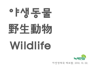 야생동물
野生動物
Wildlife
           자연생태국 배보람. 2010. 10. 02.
 