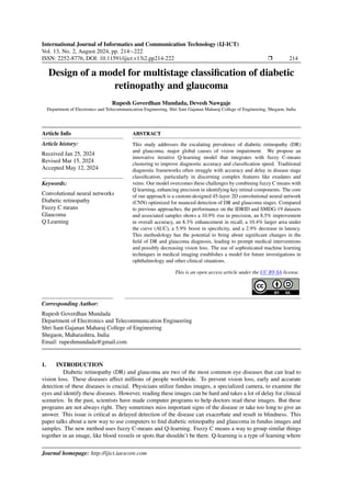 Design of a model for multistage classification of diabetic retinopathy ...