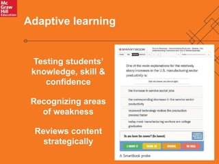 33 
Adaptive learning 
Testing students’ 
knowledge, skill & 
confidence 
Recognizing areas 
of weakness 
Reviews content 
strategically 
 