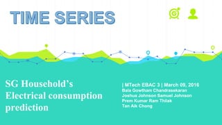 SG Household’s
Electrical consumption
prediction
| MTech EBAC 3 | March 09, 2016
Bala Gowtham Chandrasekaran
Joshua Johnson Samuel Johnson
Prem Kumar Ram Thilak
Tan Aik Chong
 