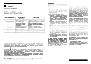 Ðóññêèé
Åñëè ÷òî-òî íå ðàáîòàåò
---------------------------------------------------
Ïðåæäå, ÷åì îáðàùàòüñÿ â Öåíòð
òåõíè÷åñêîãî îáñëóæèâàíèÿ , ïðîâåäèòå
ïðîâåðêó ñîãëàñíî ñëåäóþùåé òàáëèöå:
ÍÅÈÑÏÐÀÂÍÎÑÒÜ ÂÎÇÌÎÆÍÀß
ÏÐÈ×ÈÍÀ
ÐÅØÅÍÈÅ
Øíóð íå ïîäêëþ÷åí ê ñåòè Ïîäêëþ÷èòü øíóð
Âûòÿ æêà íå ðàáîòàåò Íåò ïèòàíèÿ â ñåòè Ïðîâåðèòü / âîññòàíîâèòü ïèòàíèå â
ñåòè
Ôèëüòð çàáèò æèðîì Î÷èñòèòü èëè çàìåíèòü ôèëüòð
Çàêóïîðåí âûõîäíîé
âîçäóõîâîä
Óñòðàíèòü ïðåïÿ òñòâèÿ äëÿ âûõîäà
âîçäóõà
Âûòÿ æêà ñëàáî
âñàñûâàåò èëè
âèáðèðóåò Âûõîäíîé âîçäóõîâîä íå
îòâå÷àåò òðåáîâàíèÿ ì
Ñâÿ çàòüñÿ ñ óñòàíîâùèêîì è
ñëåäîâàòü óêàçàíèÿ ì íàñòîÿ ùåé
èíñòðóêöèè
Ïåðåãîðåëè ëàìïî÷êè Çàìåíèòü ëàìïî÷êèÍå çàãîðàåòñÿ
îñâåùåíèå Ëàìïî÷êè ïëîõî
çàêðåïëåíû
Çàêðåïèòü ëàìïî÷êè
Íà äàííûé ïðèáîð íàíåñåíà ìàíêèðîâêà «CE» â ñîîòâåòñòâèè ñ Äèðåêòèâîé 2002/96/ÅÑ
Åâðîïåéñêîãî ïàðëàìåíòà è Ñîâåòà îá îòõîäàõ ýëåêòðè÷åñêîãî è ýëåêòðîííîãî
îáîðóäîâàíèÿ (RAEE). Ïðàâèëüíîå óíè÷òîæåíèå ýòîãî ïðîäóêòà ïîìîæåò èçáåæàòü
íåãàòèâíûõ ïîñëåäñòâèé äëÿ ðûíêà è çäîðîâüÿ ëþäåé.
Ïèêòîãðàììà íà ïðîäóêòå èëè â ïðèëàãàåìîé ê íåìó äîêóìåíòàöèè îçíà÷àåò, ÷òî
äàííûé ïðîäóêò íå ìîæåò îáðàáàòûâàòüñÿ êàê áûòîâûå îòõîäû. Îí äîëæåí ñäàâàòüñÿ â
ñïåöèàëüíûõ ïóíêòàõ ñáîðà ýëåêòðè÷åñêîãî è ýëåêòðîííîãî âòîðñûðüÿ . Ïðè óòèëèçàöèè
ïðîäóêòà ñîáëþäàéòå ýêîëîãè÷åñêèå íîðìàòèâû.
Áîëåå ïîäðîáíàÿ èíôîðìàöèÿ ïî îáðàáîòêå, âîññòàíîâëåíèþ è óòèëèçàöèè äàííîãî
ïðîäóêòà ìîæåò áûòü ïðåäîñòàâëåíà â ìóíèöèïàëèòåòå, ñëóæáå óíè÷òîæåíèÿ ãîðîäñêèõ
îòõîäîâ èëè â ìàãàçèíå, ãäå ýòîò ïðîäóêò áûë ïðèîáðåòåí.
TEKA INDUSTRIAL S.A. îñòàâëÿ åò çà ñîáîé ïðàâî íà ëþáûå íåîáõîäèìûå èëè ïîëåçíûå
ìîäèôèêàöèè ïðîäóêòà, íå íàðóøàþùèå åãî îñíîâíûõ õàðàêòåðèñòèê.
Instalación
---------------------------------------------------
Para fijar la campana al mueble, utilice una
de las siguientes opciones:
a) A la parte superior del mueble:
Debe utilizarse la plantilla de la figura 3
donde se indica la posición de los
agujeros pasantes.
b) A los laterales internos del mueble:
1.-Atornillar 2 tornillos a cada lado del
interior del mueble utilizando la plantilla
de la figura 6 (A o B dependiendo del
modelo y de la anchura del mueble).
Posteriormente desatornillarlos unos
3mm.
2.-Atornillar en la parte superior de la
campana las escuadras suministradas,
ajustándolas al ancho interior del
mueble.
3.-Desplazar la campana verticalmente
desde la parte inferior del mueble hasta
encajar los tornillos del mueble en las
ranuras de las escuadras.
4.-Sin soltar la campana, empujarla hacia
el fondo del mueble hasta encajar los
tornillos en una posición estable dentro
de las ranuras.
5.-Elevar la campana hasta su posición
definitiva y reapretar todos los tornillos
de las escuadras.
La parte inferior de la campana deberá
colocarse a una altura mínima de 65 cm
de la encimera de gas y 60 eléctrica. Si
las instrucciones de instalación de
cocinas de gas indican una distancia
superior, debe tenerse en cuenta.
La campana CNL-9000 solo puede ser
instalada en muebles de 90cm.
Una vez instalada la campana, puede
colocarse el embellecedor delantero. Para
ello se limpiará previamente la superficie
frontal de la campana con alcohol
isopropílico (se han de seguir siempre las
recomendaciones de seguridad de los
fabricantes en el manejo de los disolventes).
Tras quitar el papel protector al adhesivo del
embellecedor, se superpondrá este en su
posición correcta, realizando una firme
presión sobre la zona adhesivada.
Cuando la campana de cocina se ponga en
funcionamiento al mismo tiempo que otros
aparatos alimentados por una energía
distinta de la eléctrica, la presión de salida
de aire no debe ser superior a 4 Pa (4x10 –5
bar).
Para obtener un rendimiento óptimo, la
longitud de la tubería de evacuación exterior
no deberá ser superior a CUATRO metros,
ni tener más de dos ángulos (codos) de 90º.
Aunque lo recomendable es la evacuación
de gases al exterior, pueden instalarse filtros
de carbón activado que permiten que los
gases puedan devolverse a la cocina a
través del tubo de salida.
Si desea sustituir el frontis original por otro
igual al mueble, deberá seguir las siguientes
instrucciones (Fig. 2):
* Extraer el conjunto extraible.
* Quitar los tornillos (T) que sujetan el frontis.
* Instalar el nuevo frontis sujetándolo de la
misma forma que el sustituido.
 