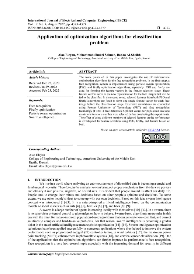 Application of optimization algorithms for classification problem | PDF