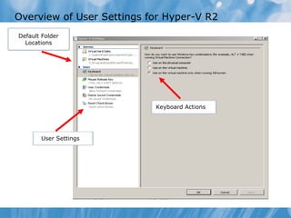 Overview of User Settings for Hyper-V R2 Default Folder Locations User Settings Keyboard Actions 