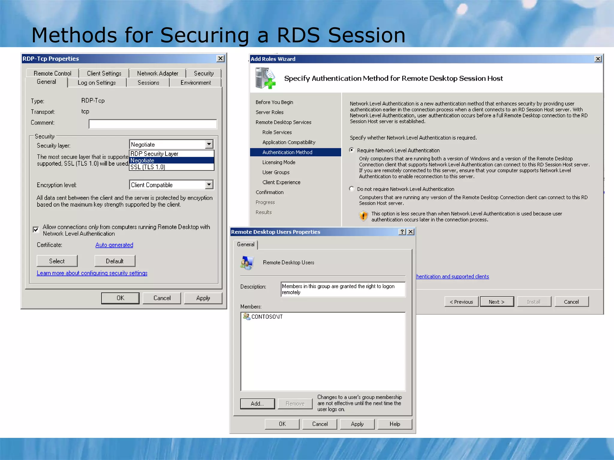 Methods for Securing a RDS Session  
