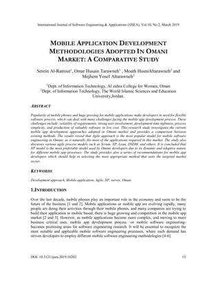Mobile Application Development Approach Mobile Application Development Methodologies Adopted in Omani Market: A ...