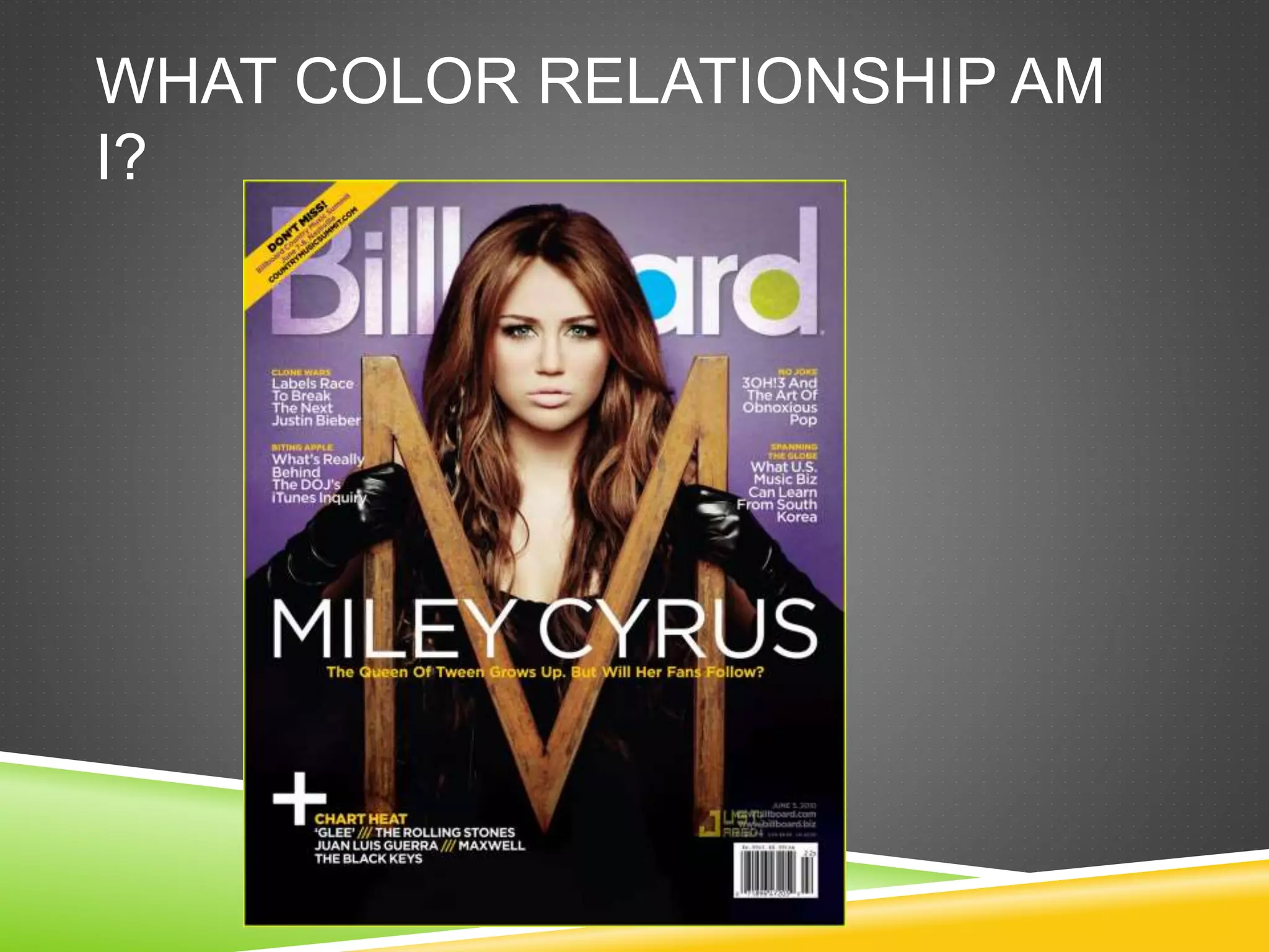 WHAT COLOR RELATIONSHIP AM
I?
 