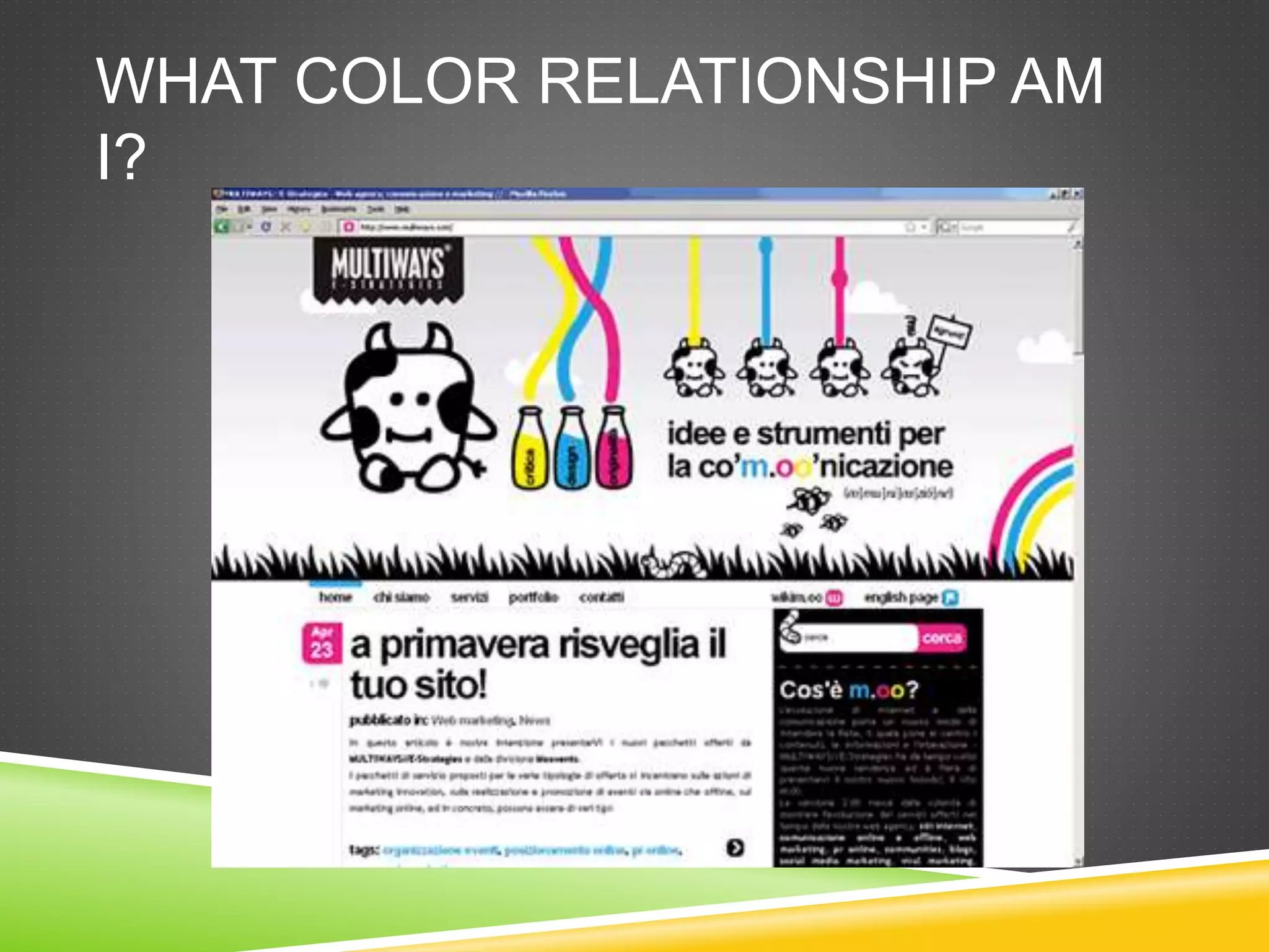 WHAT COLOR RELATIONSHIP AM
I?
 