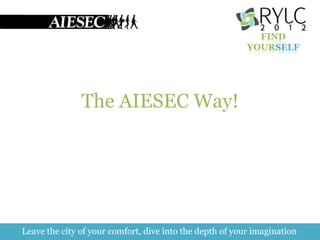 FIND
YOURSELF
Leave the city of your comfort, dive into the depth of your imagination
The AIESEC Way!
 