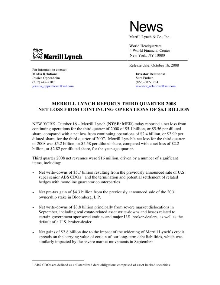 Merrill Lynch Historical Earnings Announcements 2008 3rd