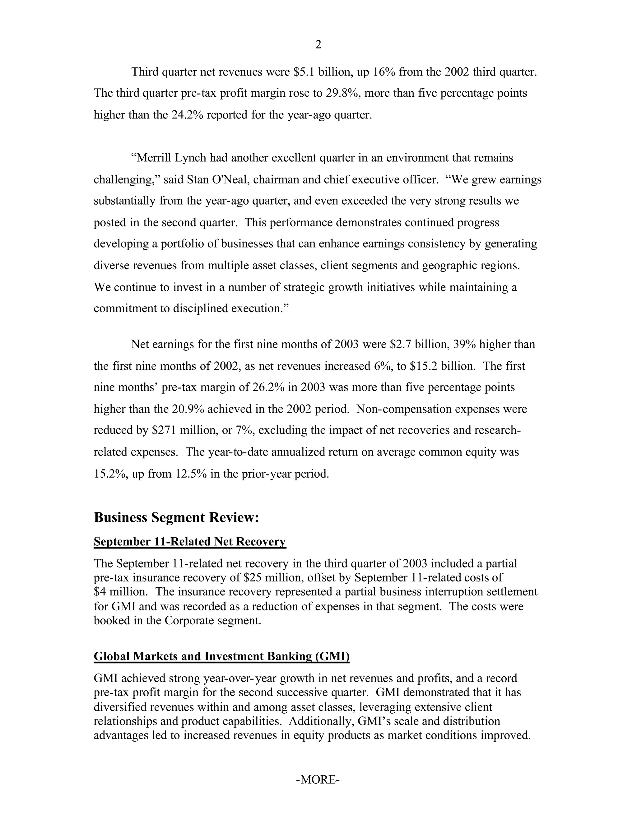 Merrill lynchHistorical Earnings Announcements 2003 3rd