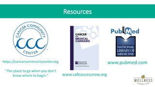 Resources
www.pubmed.comhttps://cancercommunitycenter.org
“The place to go when you don’t
know where to begin.” www.safeac...