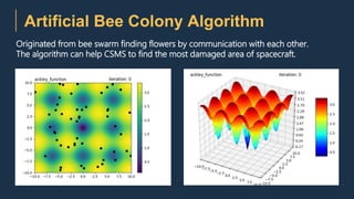 Artificial Bee Colony Algorithm
Originated from bee swarm finding flowers by communication with each other.
The algorithm can help CSMS to find the most damaged area of spacecraft.
 