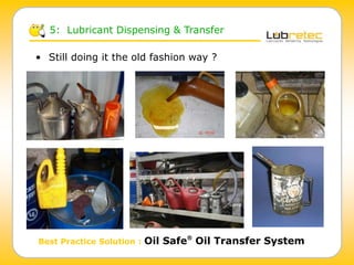 • Still doing it the old fashion way ?
Best Practice Solution : Oil Safe®
Oil Transfer System
5: Lubricant Dispensing & Transfer
 