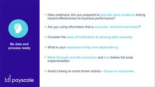 • Data readiness: Are you prepared to provide clear evidence linking
reward effectiveness to business performance?
• Are y...