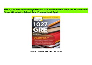 DOWNLOAD ON THE LAST PAGE !!!!
Download Here https://ebooklibrary.solutionsforyou.space/?book=0525567593 THE PRINCETON REVIEW GETS RESULTS. Get extra prep for an excellent GRE score with over a thousand practice questions and answers.Practice makes perfect--and The Princeton Review's 1,027 GRE Practice Questions gives you everything you need to work your way to the top. Inside, you'll find tips &strategies for tackling the GRE, tons of material to show you what to expect on the exam, and all the practice you need to get the score you want.Practice Your Way to Excellence.- 1 diagnostic test in the book to help assess your current level of preparedness - 1 full-length practice test online to train you for test day- 73 additional verbal, math, and essay drills (containing an addition 970+ questions)Work Smarter, Not Harder.- Math drills broken down by topic to provide targeted support- Verbal drills focusing on the nuances of tough Text Completion and Sentence Equivalencequestions- Bonus vocabulary content online from Word Smart for the GRE to help prepare for Sentence Equivalence questions- Techniques and approaches for every question type Download Online PDF 1,027 GRE Practice Questions, 5th Edition: GRE Prep for an Excellent Score (Graduate School Test Preparation) Read PDF 1,027 GRE Practice Questions, 5th Edition: GRE Prep for an Excellent Score (Graduate School Test Preparation) Download Full PDF 1,027 GRE Practice Questions, 5th Edition: GRE Prep for an Excellent Score (Graduate School Test Preparation)
File 1,027 GRE Practice Questions, 5th Edition: GRE Prep for an Excellent
Score (Graduate School Test Preparation) Epub
 