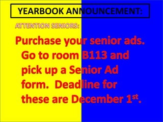 YEARBOOK ANNOUNCEMENT:
 