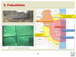 3. Fukushima  kwamata Ono Evacuation Area Fukushima Dai-ichi Fukushima Dai-ni Naraha Tomioka Okuma Futaba Namie Minami Soma Kawauchi Tamura Katsurao Iidate Hirono Deliberate Evacuation Area Evacuation Prepared Area in case of Emergency Evacuation Prepared Area in case of Emergency 