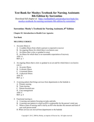 Test Bank for Mosbys Textbook for Nursing Assistants 8th Edition by ...