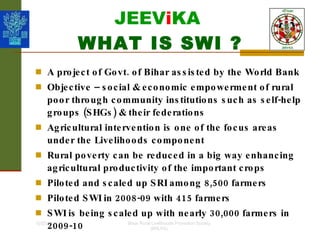 JEEV i KA   WHAT IS SWI ? ,[object Object],[object Object],[object Object],[object Object],[object Object],[object Object],[object Object],10/02/10 Bihar Rural Livelihoods Promotion Society (BRLPS)  
