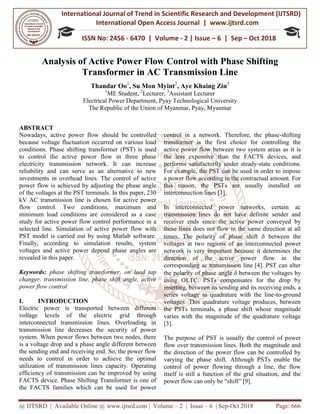 Analysis of Active Power Flow Control with Phase Shifting Transformer ...