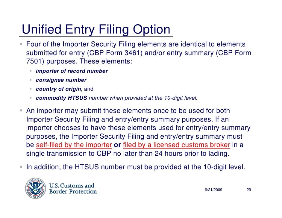 10 2 customs presentation form 7501