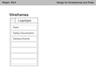 Wireframes
Megan Byrd Design for Smartphones and iPads
 