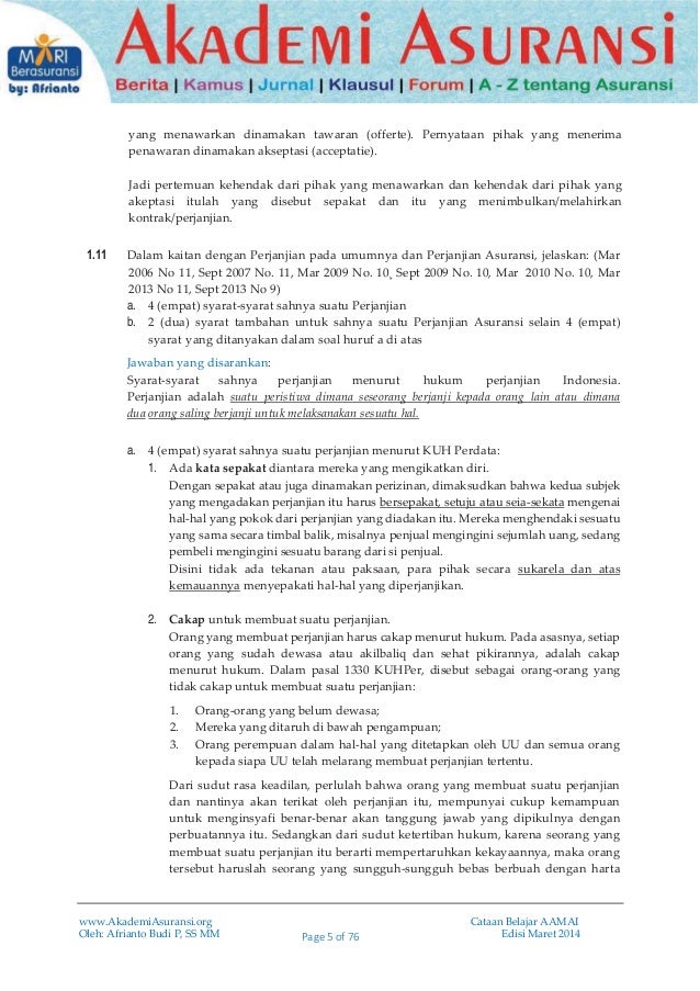Kumpulan Soal Jawaban Aamai 102 Hukum Asuransi Maret 2014