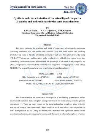 Synthesis and characterization of the mixed ligand complexes | PDF