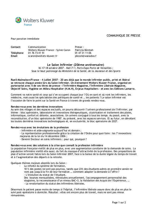 Communique De Presse Salon Infirmier 4 Juillet 07 Communique De Presse Salon Infirmier 4 Juillet 07