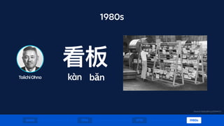 1980s
TaiichiOhno
看板
kàn bǎn
1600s 1970 1980s1950
Source: https://bit.ly/2ON4OYJ
 