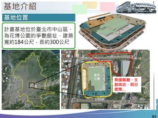 21
圓山捷運站
異國餐廳、文
創商店、假日
農集…
 