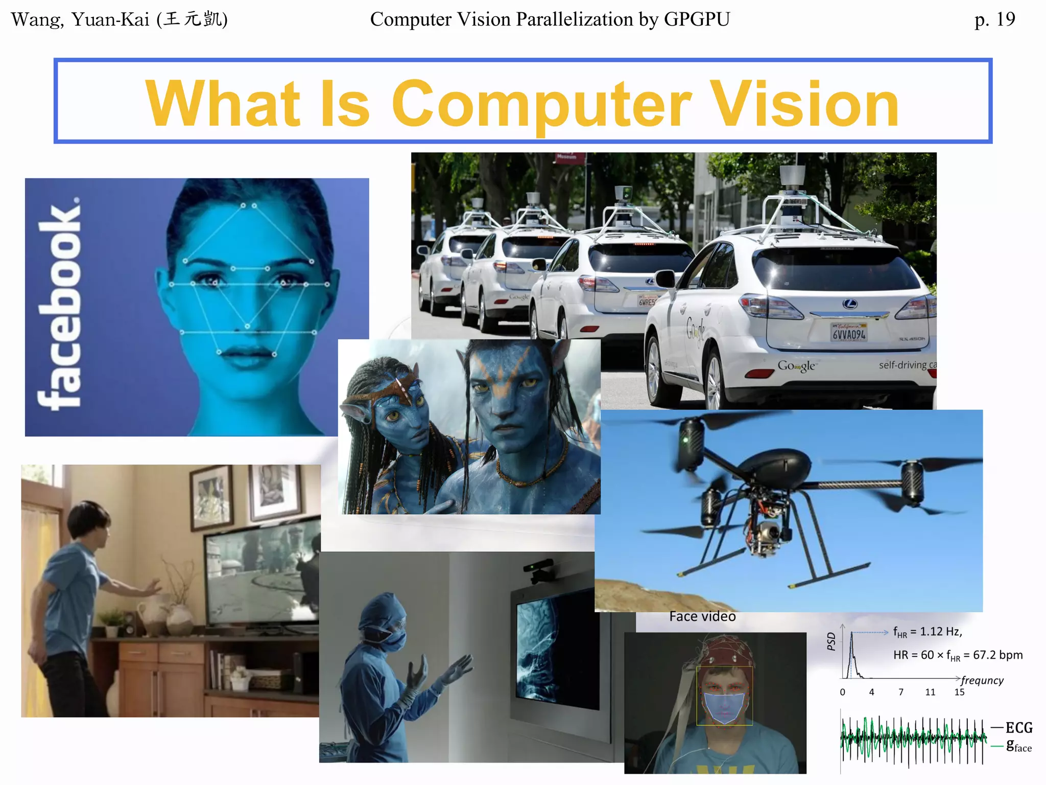 Wang,	Yuan-Kai	(王元凱) Computer Vision Parallelization by GPGPU p.
What Is Computer Vision
19
 