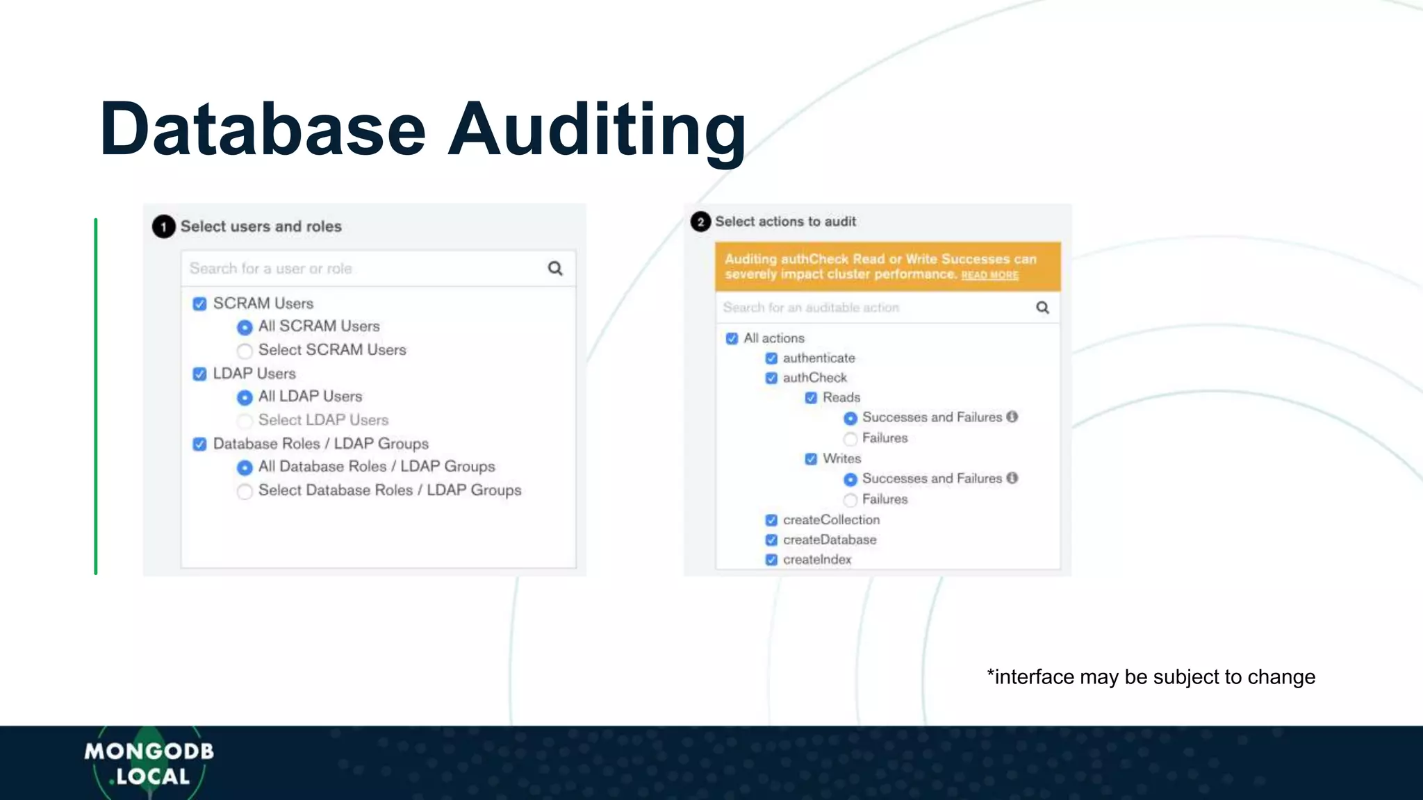 Database Auditing
*interface may be subject to change
 