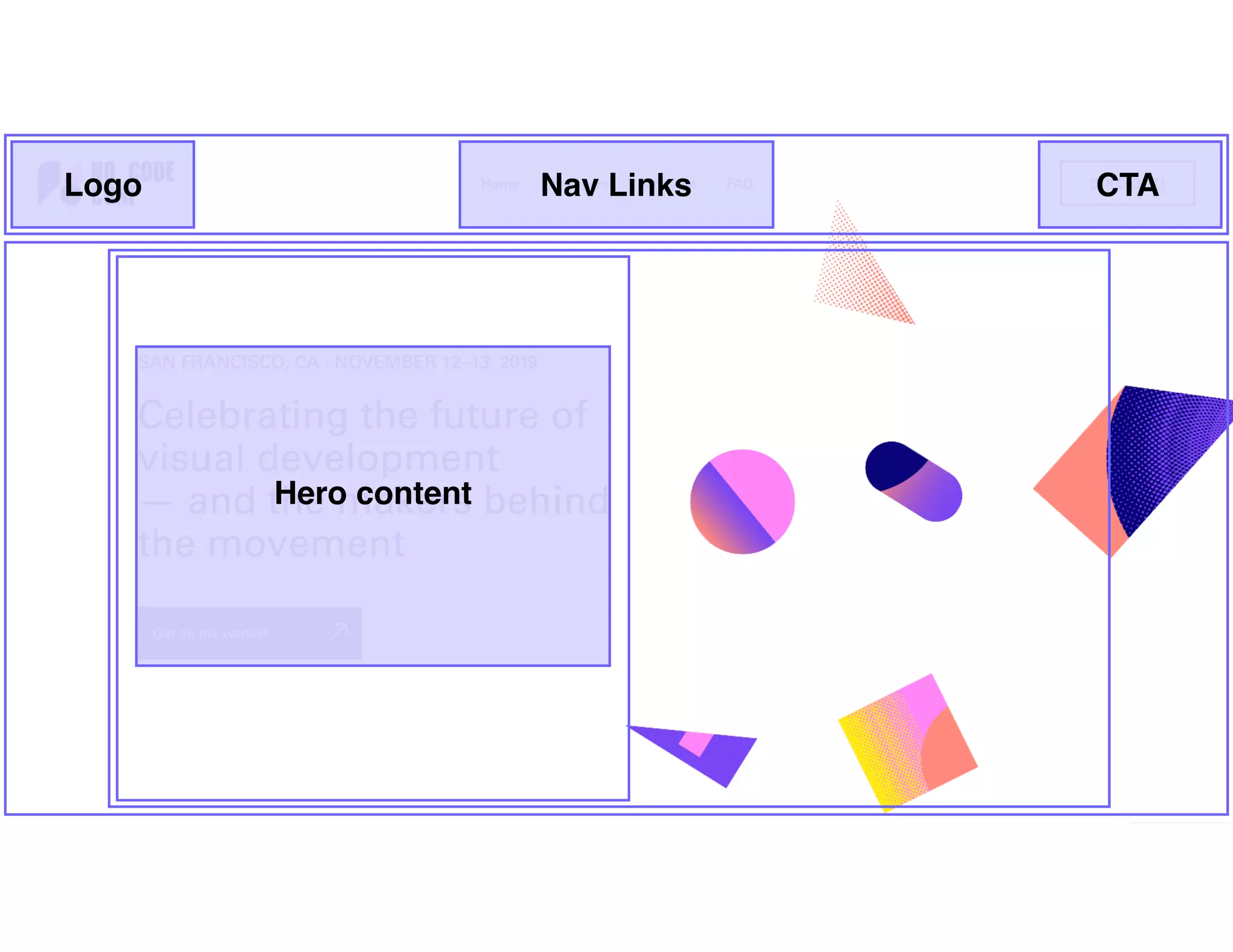 Hero content
Logo Nav Links CTA
 