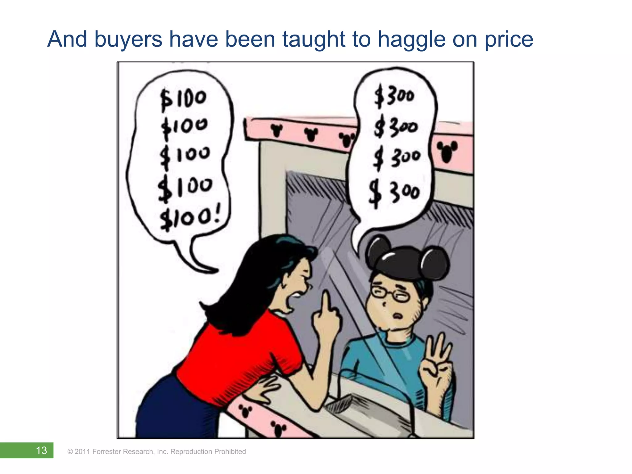 And buyers have been taught to haggle on price




13   © 2011 Forrester Research, Inc. Reproduction Prohibited
 