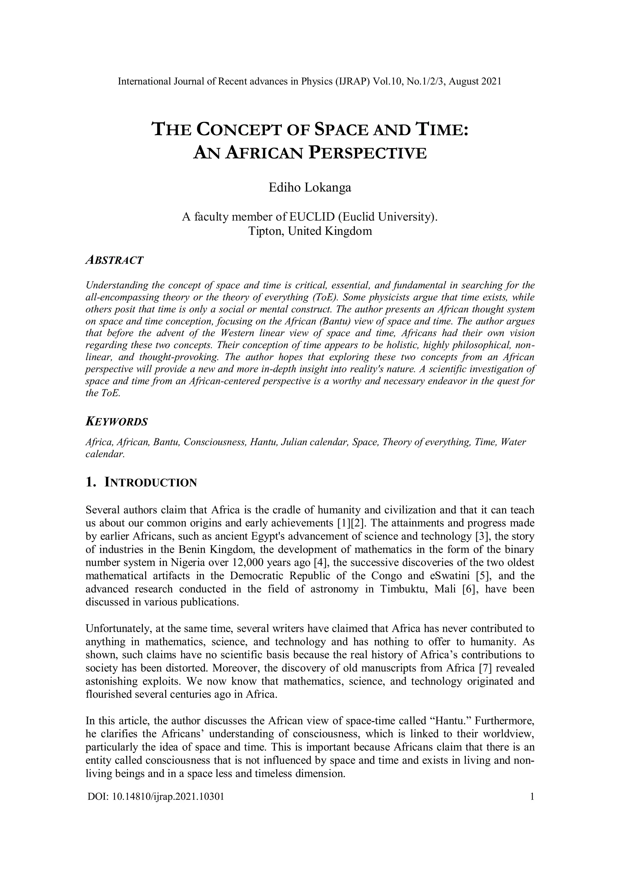 THE CONCEPT OF SPACE AND TIME: AN AFRICAN PERSPECTIVE | PDF