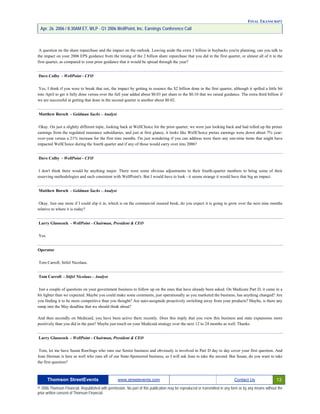 First Quarter 2006 Earnings Conference Call Transcript