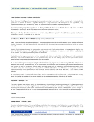 First Quarter 2006 Earnings Conference Call Transcript