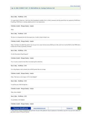 First Quarter 2006 Earnings Conference Call Transcript