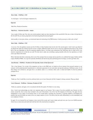 First Quarter 2006 Earnings Conference Call Transcript