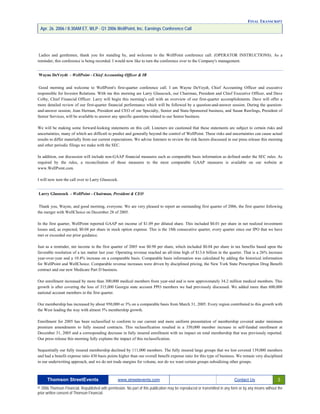 First Quarter 2006 Earnings Conference Call Transcript