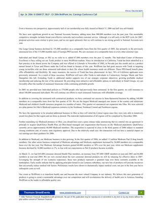 First Quarter 2006 Earnings Conference Call Transcript