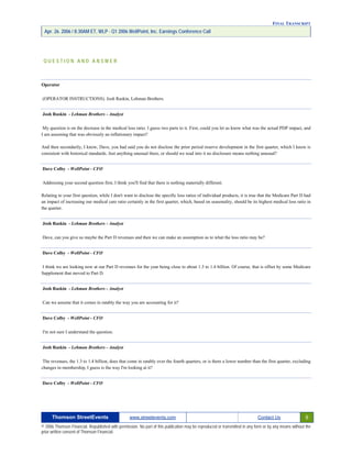 First Quarter 2006 Earnings Conference Call Transcript