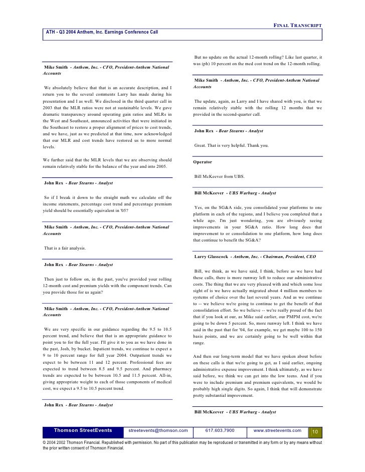 Third Quarter 2004 Earnings Conference Call Transcript